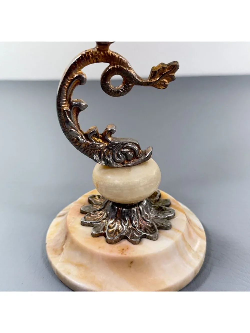 Vintage Onyx Marble Brass Dolphin Candlestick Hollywood Regency Pricket 8